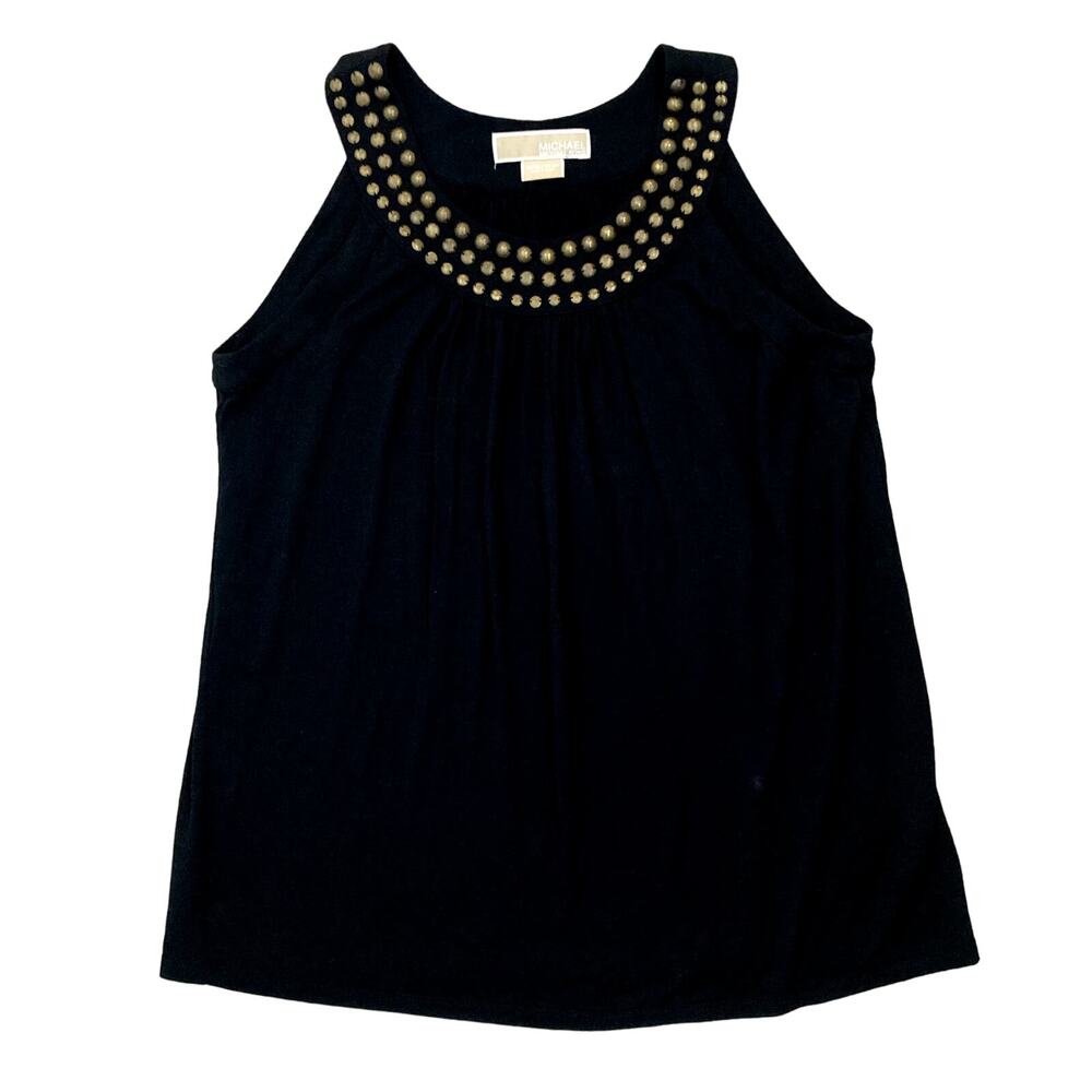 MICHAEL by Michael Kors Rayon A Line Sleeveless Top - Gold Rivets - Black - XS